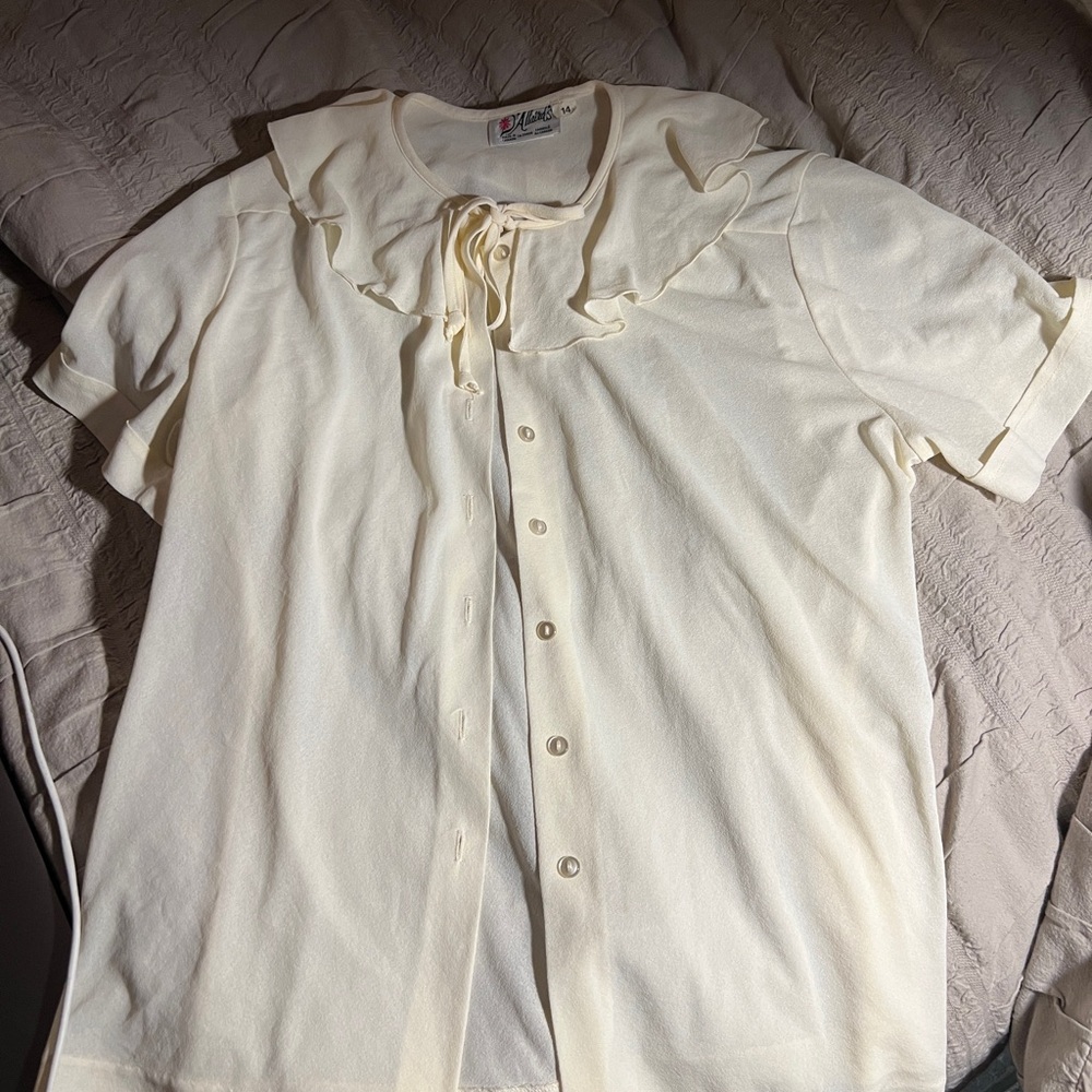 Elegant Cream Blouse with Ruffle Collar